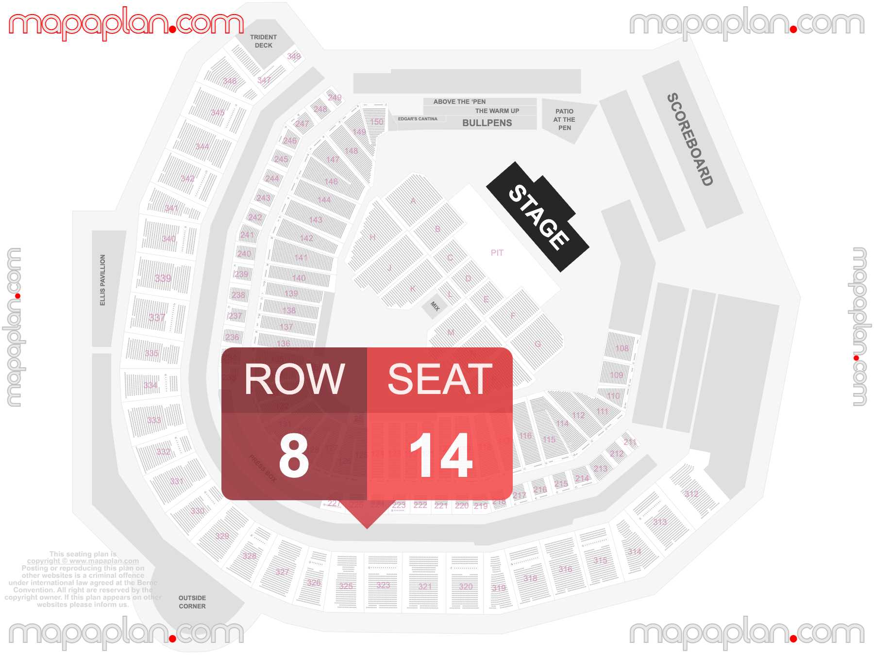 Seattle T-Mobile Park seating chart Concert & Stadium Baseball detailed seat numbers and row numbering chart with interactive map plan layout