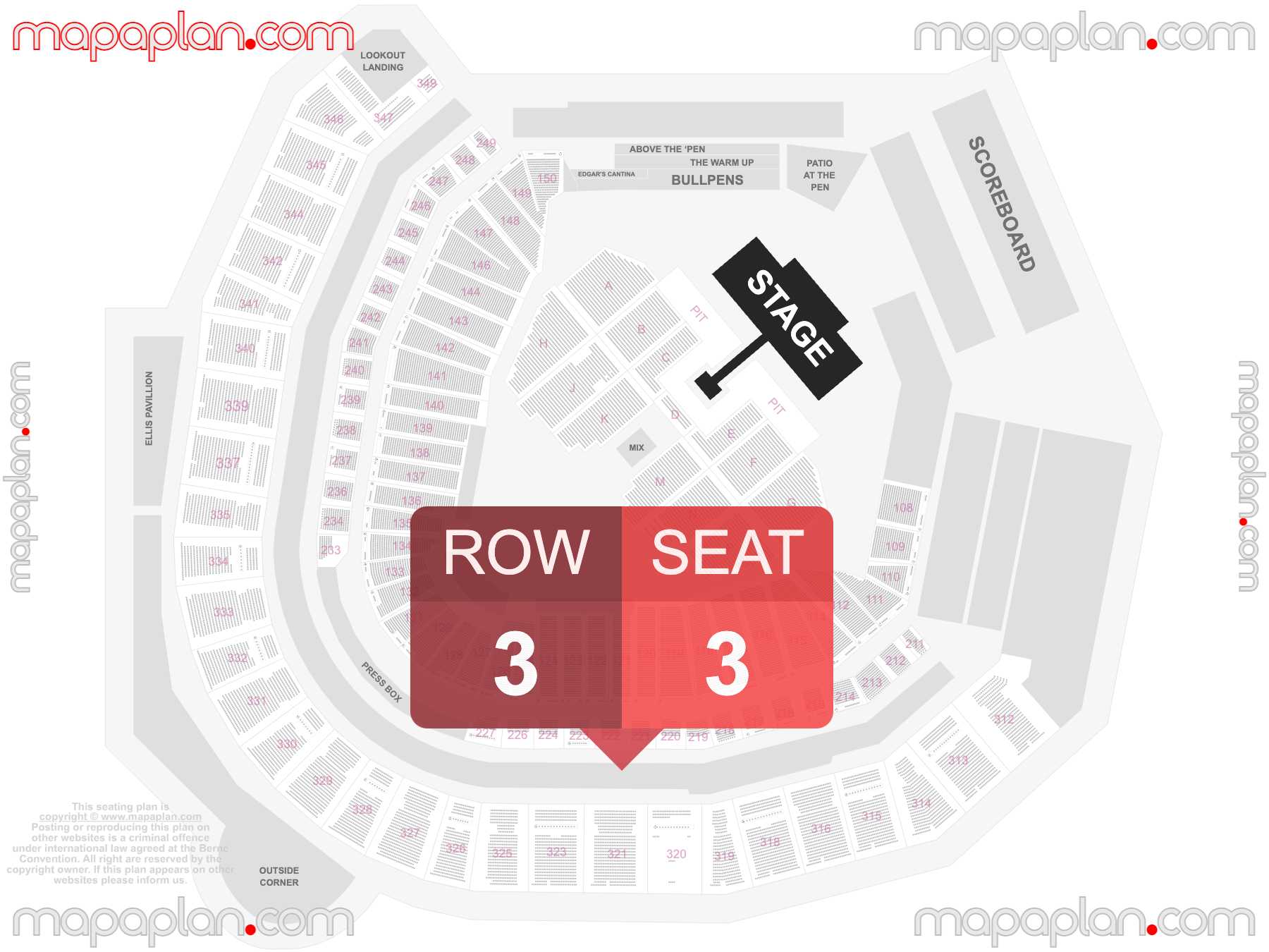 Seattle T-Mobile Park seating chart Concert with extended catwalk runway B-stage and floor PIT general admission standing room only seating chart with exact section numbers showing best rows and seats selection 3d layout - Best interactive seat finder tool with precise detailed location data