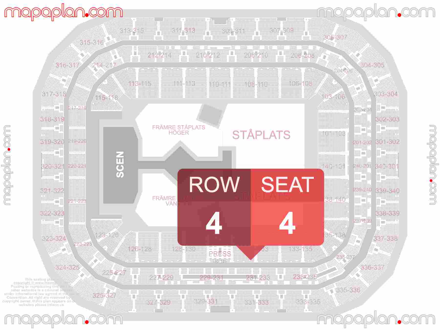 Stockholm Strawberry Friends Arena seating plan Concerts sittplan med platsnummer och radnummer inside capacity view arrangement map - Interactive virtual 3d best seats & rows detailed stadium image configuration layout