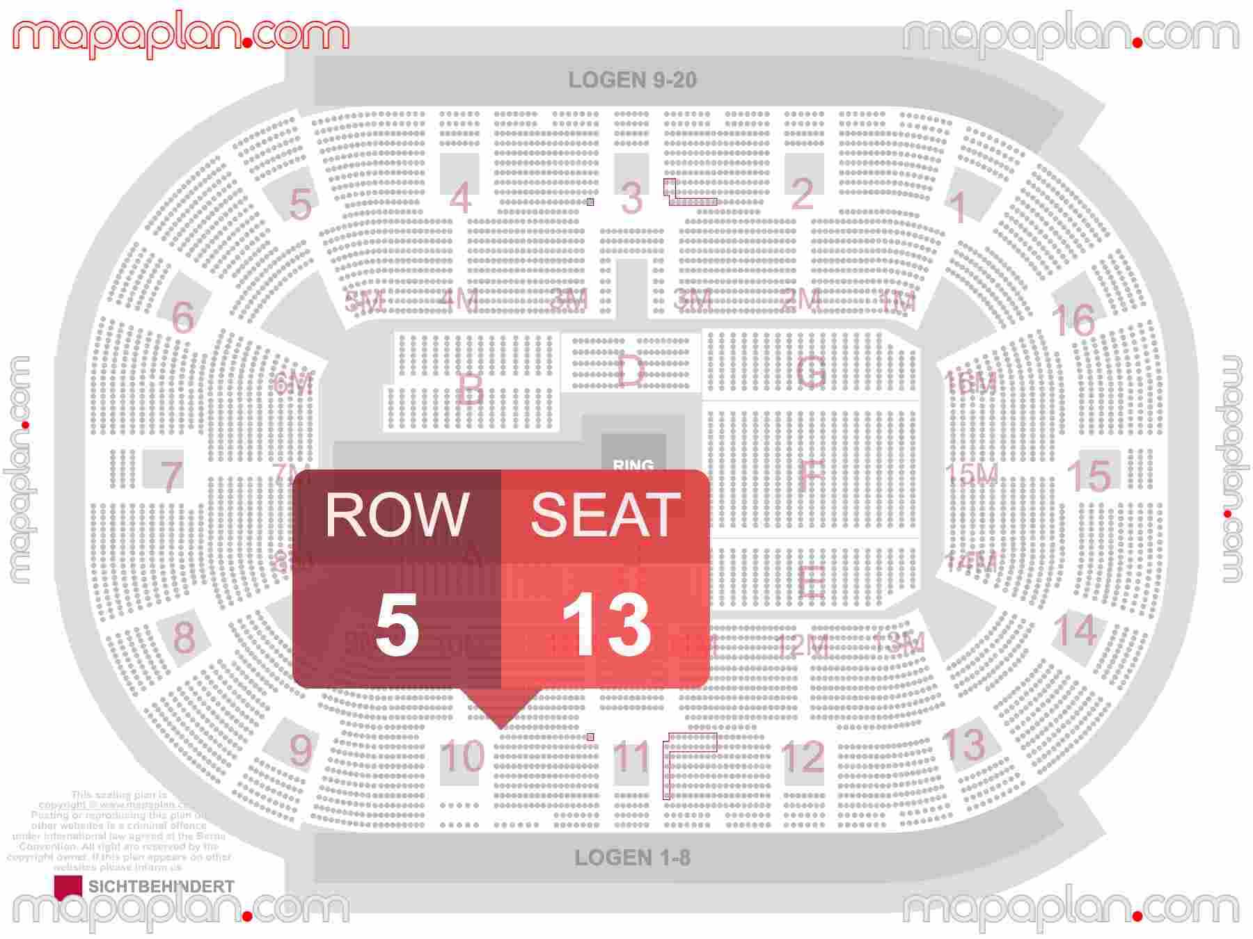 Stuttgart Porsche Arena seating plan Concert & WWE Konzerte 360 Innenraum Sitzplätze Übersichtsplan - Sitzplan mit Sitzplatz & Reihennummerierung detailed seat numbers and row numbering plan with interactive map map layout