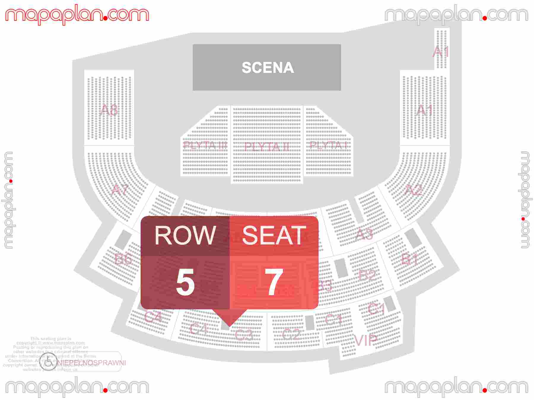 Mapa plan miejsc siedzących  Szczecin Netto Arena seating plan with seat & row numbers Numeracja oraz plan miejsc i rzędów widowni na koncert - Układ sektorów areny - Dokładny interaktywny rozkład trybun stadionu