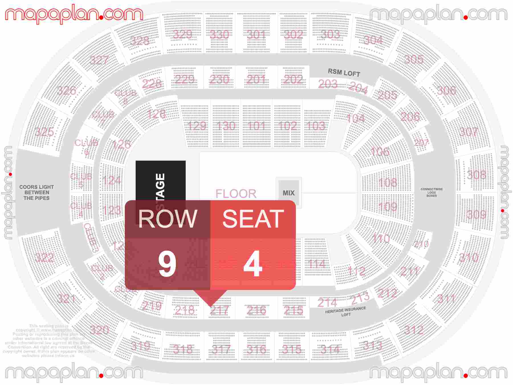 Tampa Amalie Arena seating chart Concert with floor general admission standing interactive seating checker map plan showing seat numbers per row - Ticket prices sections review diagram
