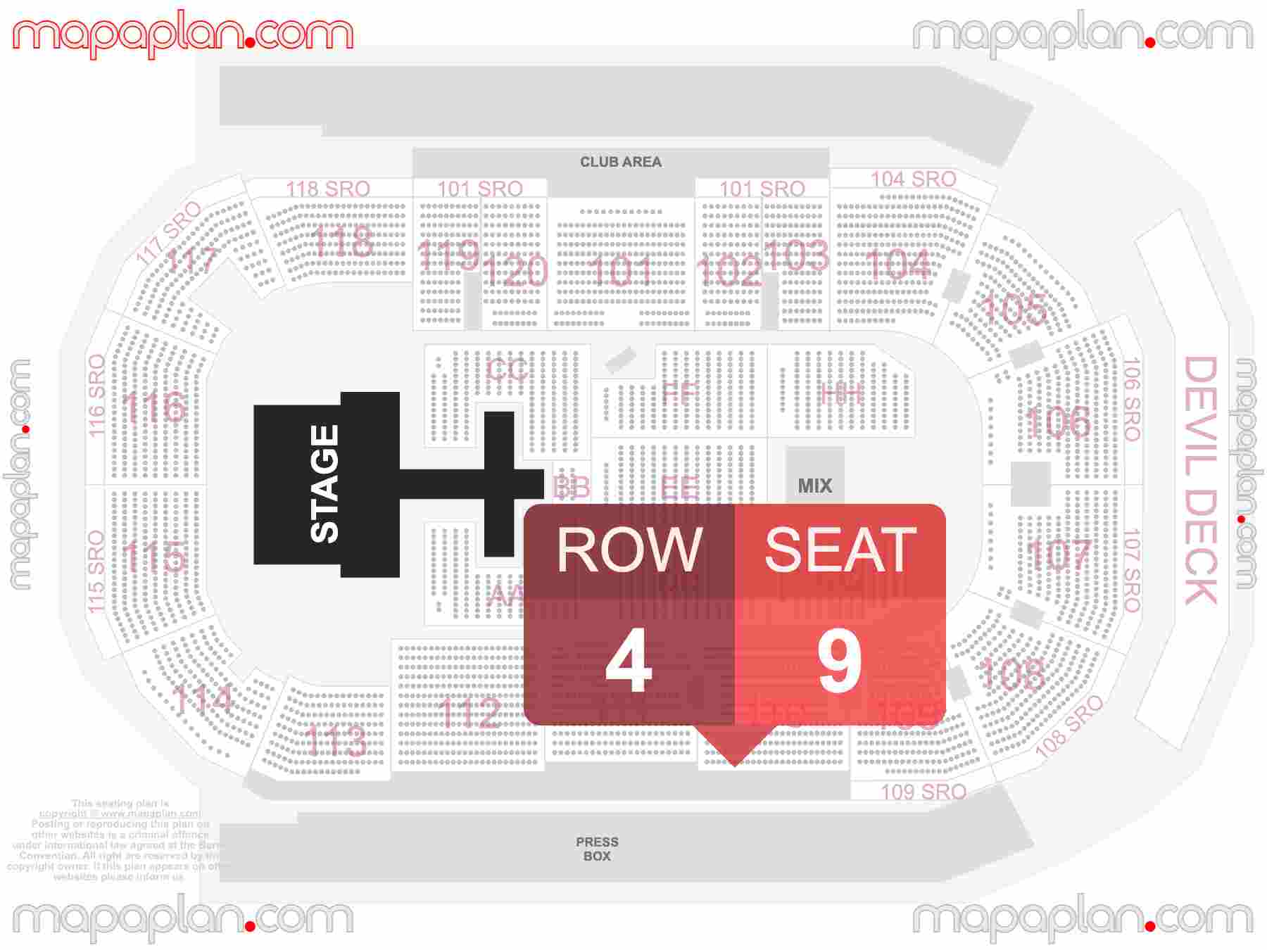 Tempe Mullett Arena seating chart Concert detailed seat numbers and row numbering chart with interactive map plan layout