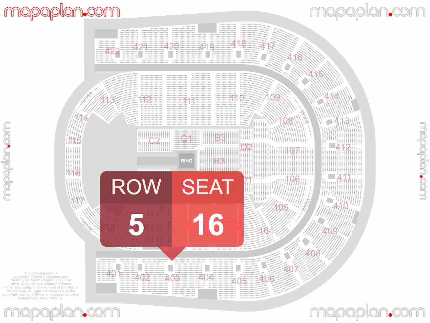 London O2 Arena seating plan WWE wrestling & boxing detailed seating plan - 3d virtual seat numbers and row layout