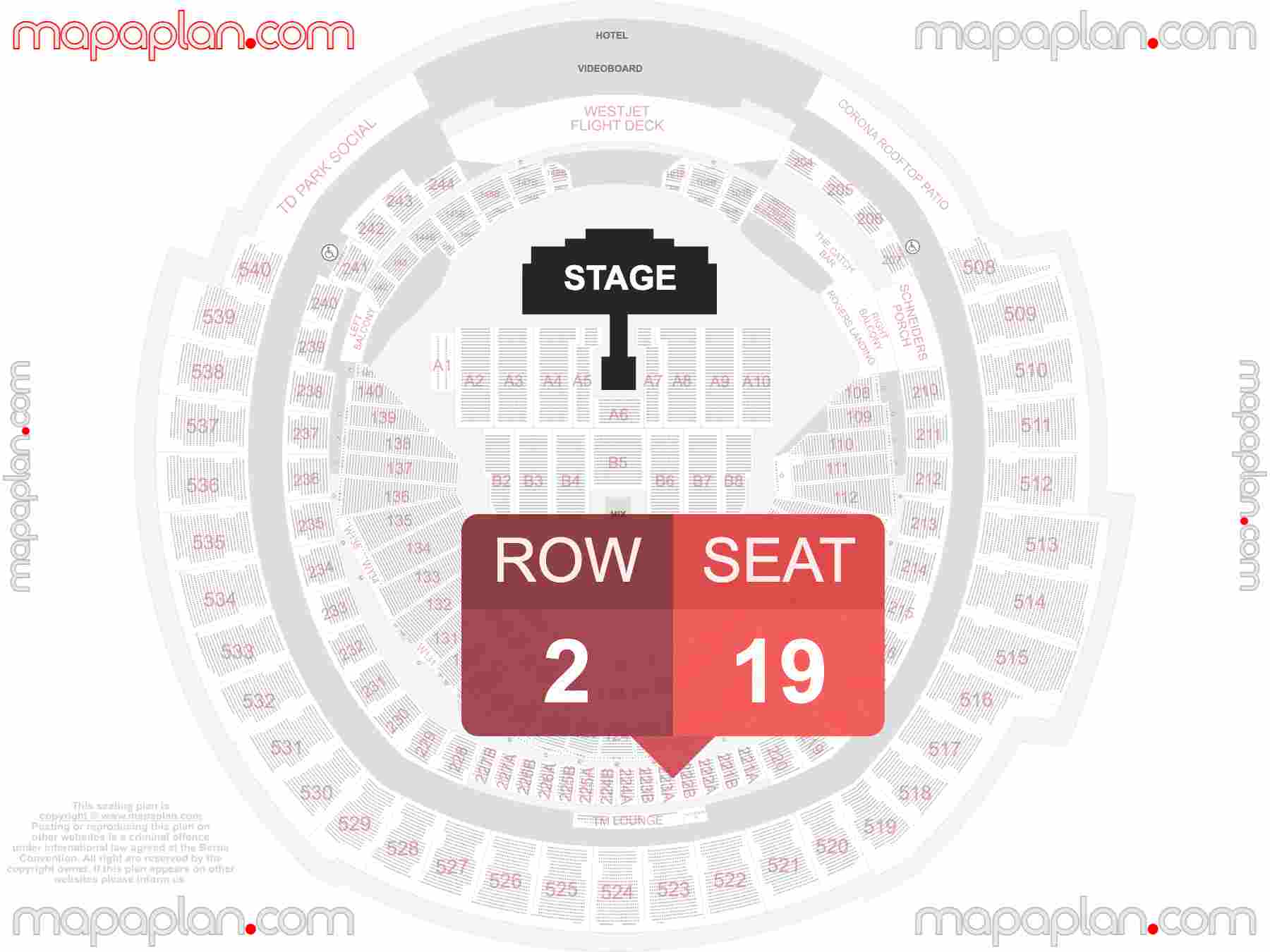 Toronto Rogers Centre seating map Concert with B-stage find best seats row numbering system chart showing how many seats per row - Individual 'find my seat' virtual locator