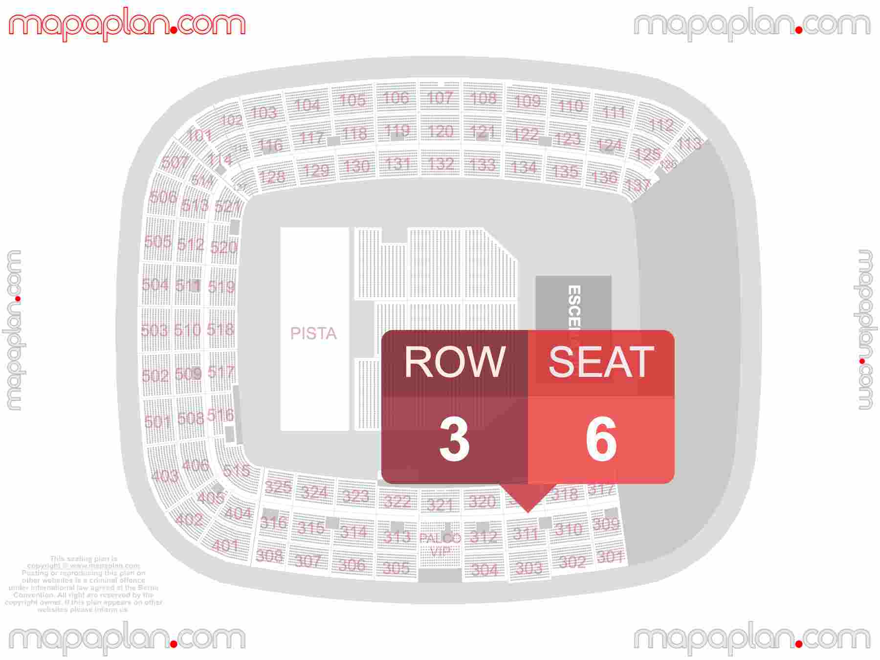 Valencia Estadio Ciudad Stadium seating map Concert & Football (Conciertos & Futbol mapa de asientos) detailed seat numbers and row numbering map with interactive map plan layout