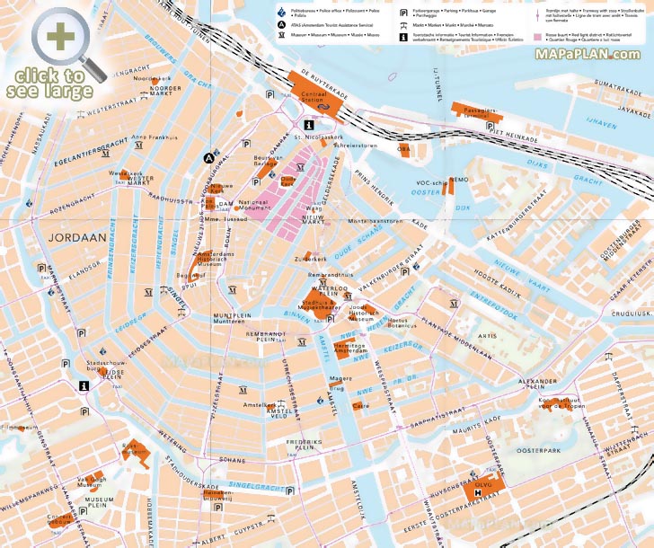 Amsterdam maps - Top tourist attractions - Free, printable city street map