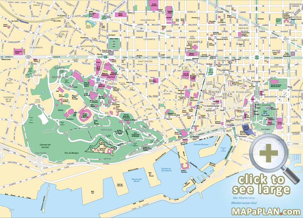 Barcelona Top Tourist Attractions Map 02 Central Barcelona With Las Ramblas Must See Points Of Interest 
