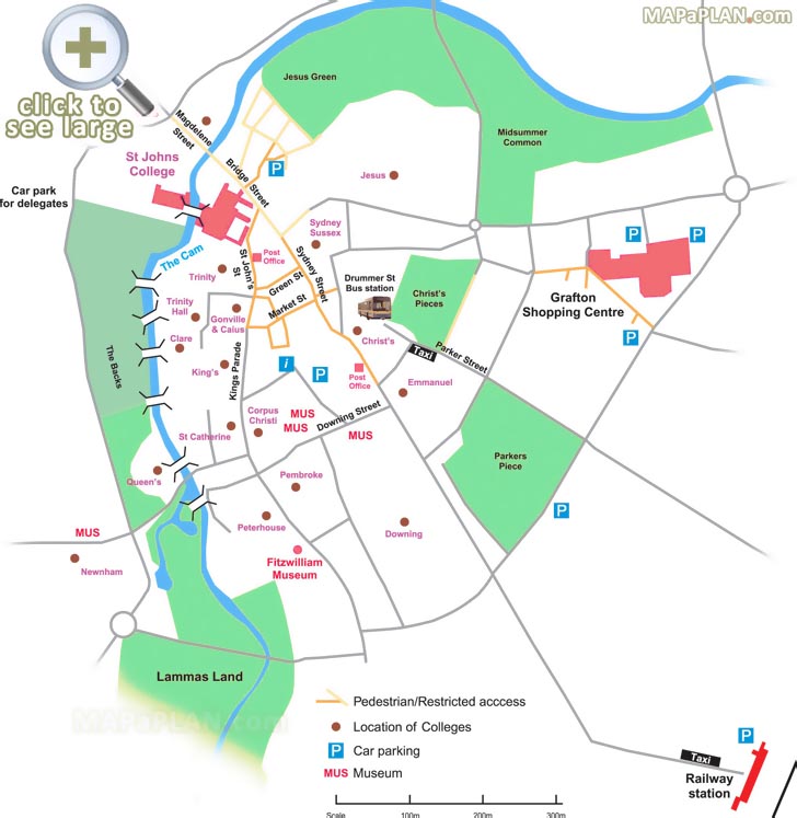 Cambridge Top Tourist Attractions Map 13 What To See Where To Go What To Do Main Central Pedestrian Area Spots 