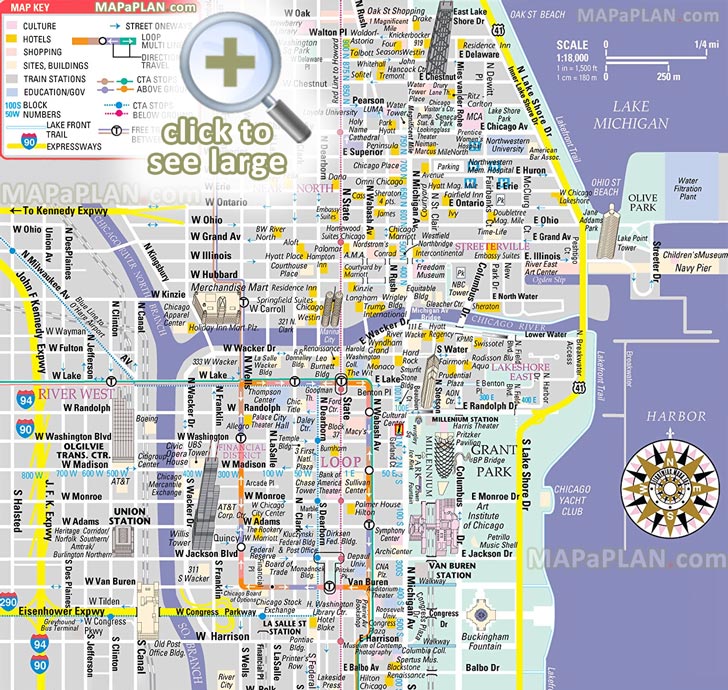 Chicago Top Tourist Attractions Map 02 Free Inner City Shopping Main Landmark Great Sight Famous Building Historic Spot 