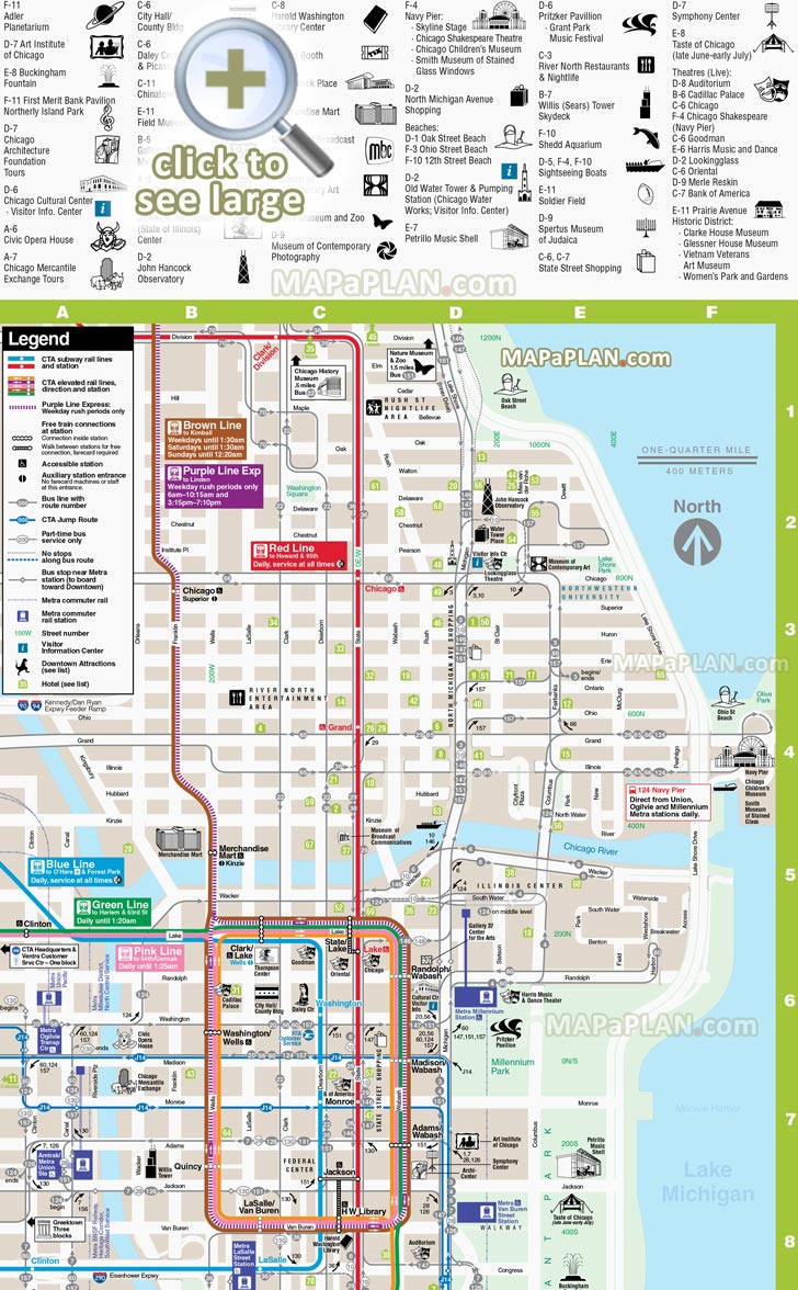 Chicago Top Tourist Attractions Map 07 Direction Downtown Hotel Rta Rail Link Transit River Opera Navy Pier Willis Sears Tower 