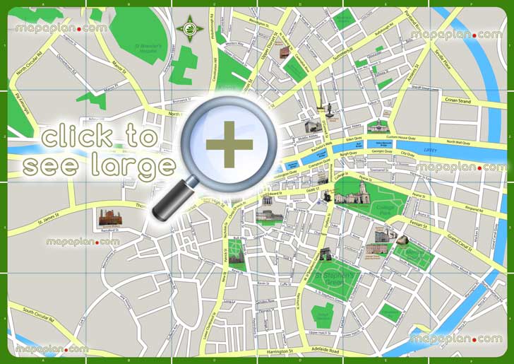 Dublin Top Tourist Attractions Map 04 Printable Walking Favourite Point Interest Visit City Centre Historic Spots Best Must See Sight 