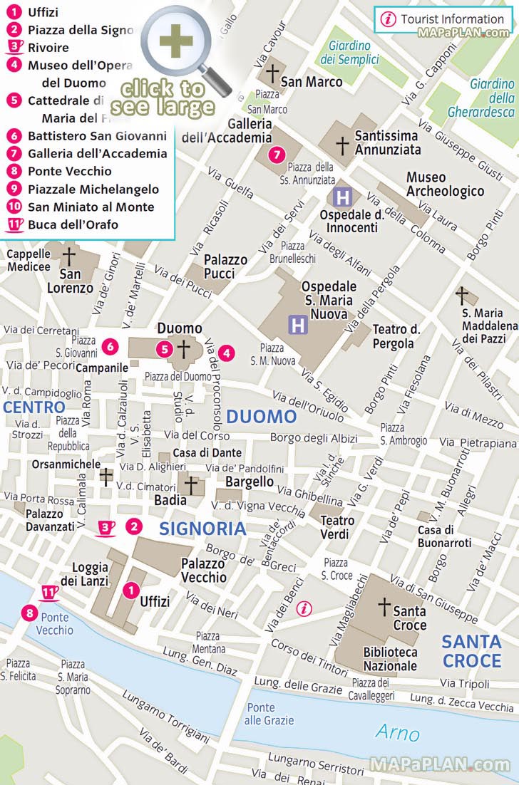 Florence Top Tourist Attractions Map 02 Free Inner City Centre Best Destinations Favourite Points Interest To Visit In One Day Ponte Vecchio 
