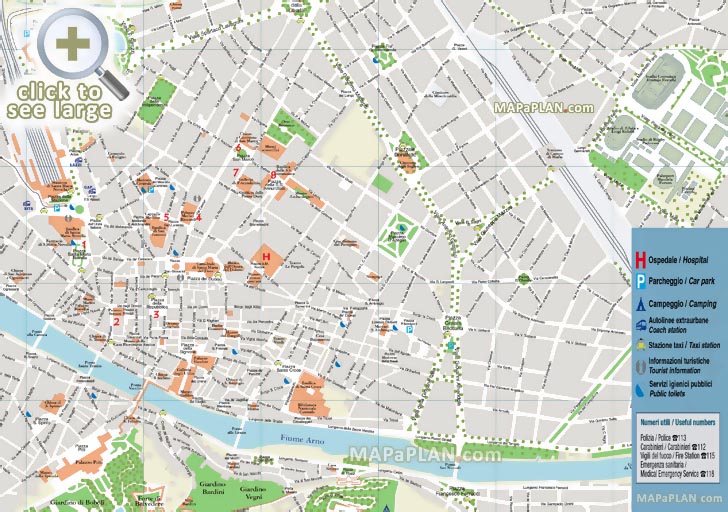 Florence maps - Top tourist attractions - Free, printable city street ...
