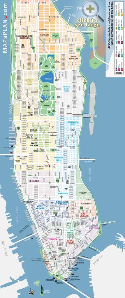 New York Top Tourist Attractions Map 01 Manhattan Streets And Avenues Must See Places 