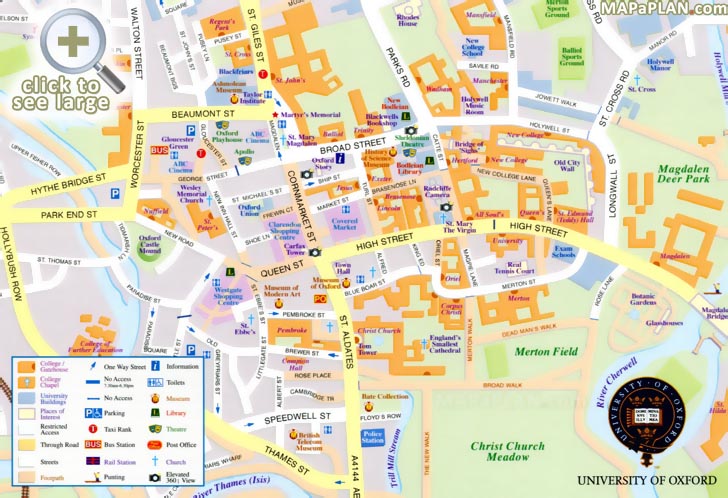 Oxford Top Tourist Attractions Map 12 What To See Where To Go What To Do Town Centre High Street Major Points Of Interest Tourist Information 