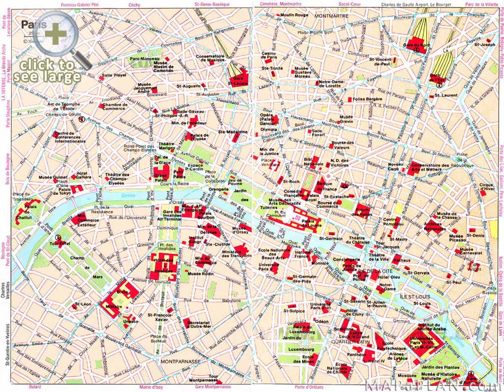 map of key tourist attractions in paris