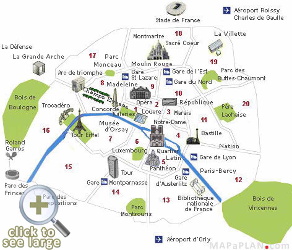 Paris Top Tourist Attractions Map 11 Visitor Points Of Interest 