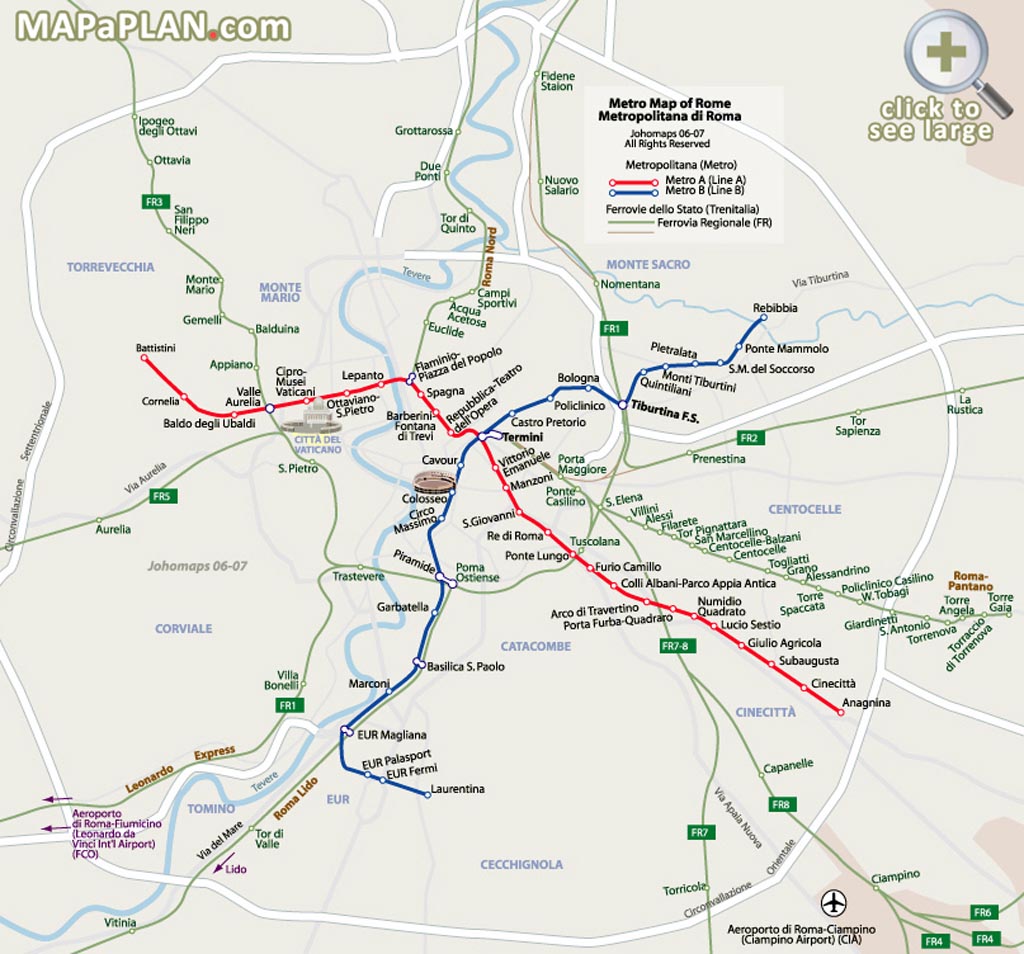 rome metro map with tourist attractions